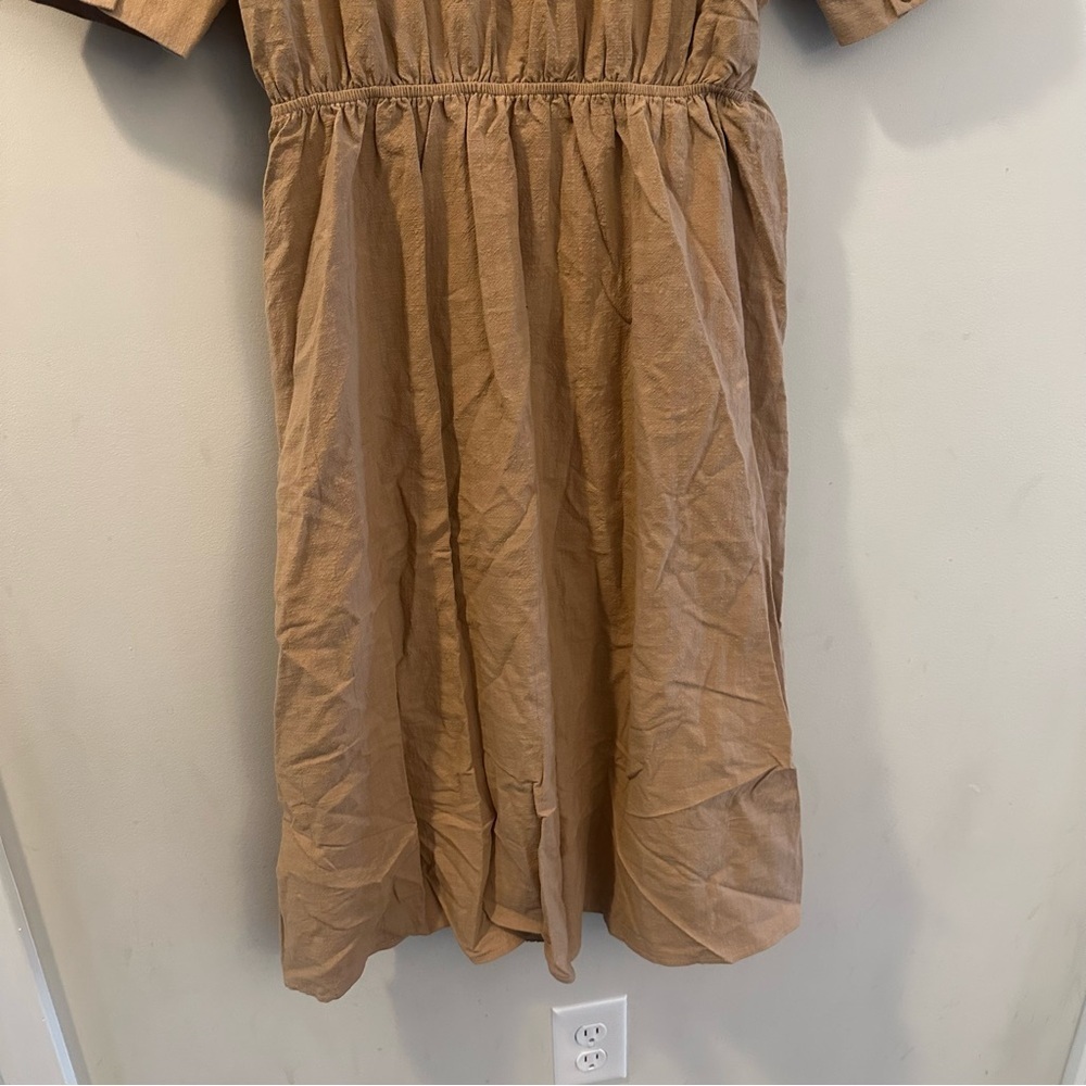 Showpo Beige Button-Down Midi Dress Puff Sleeve Safari Utility Shirt Dress Sz 6 - Picture 7 of 12